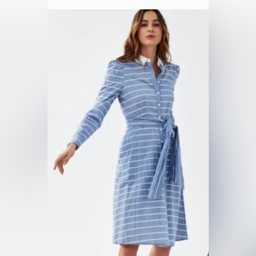 Court & Rowe Maritime Amour Blue Night Striped Cotton Shirtdress size 12 new